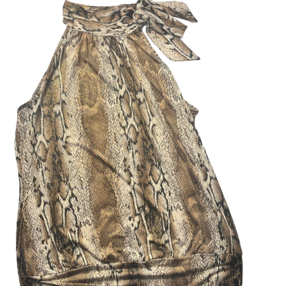Heart Soul Snake Skin Print Neck Tie Halter Top